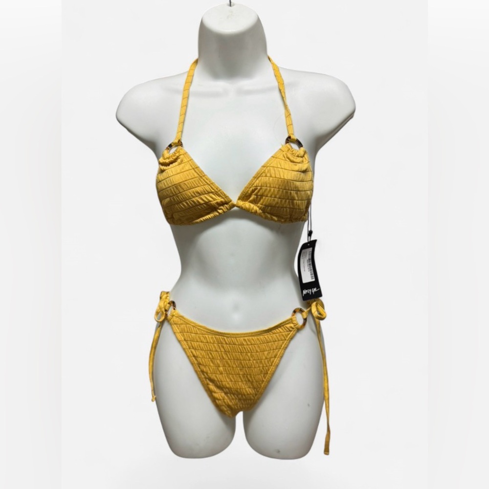 NWT-Women’s NastyGalCollection Yellow Swimwear US6 Tie-Side Bikini Halter TieTop